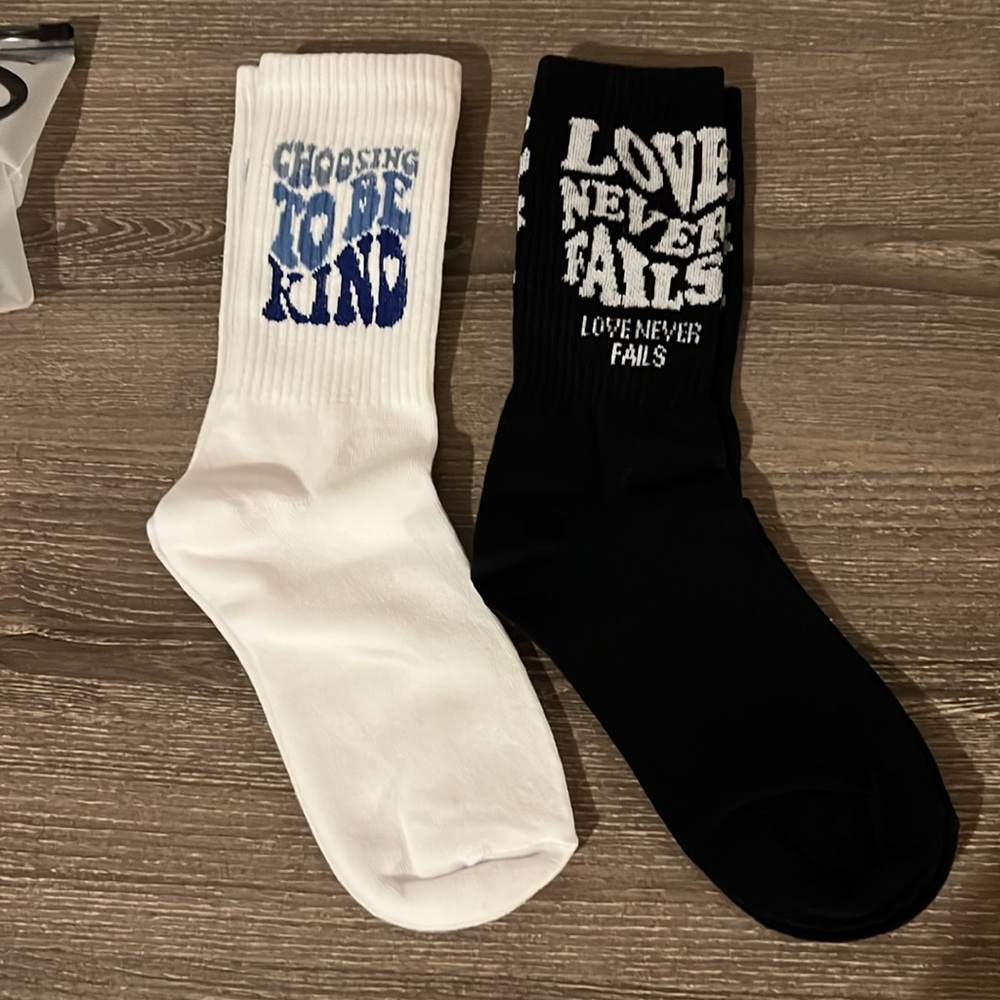 New "Love Never Fails" and “Choosing to be Kind” Socks